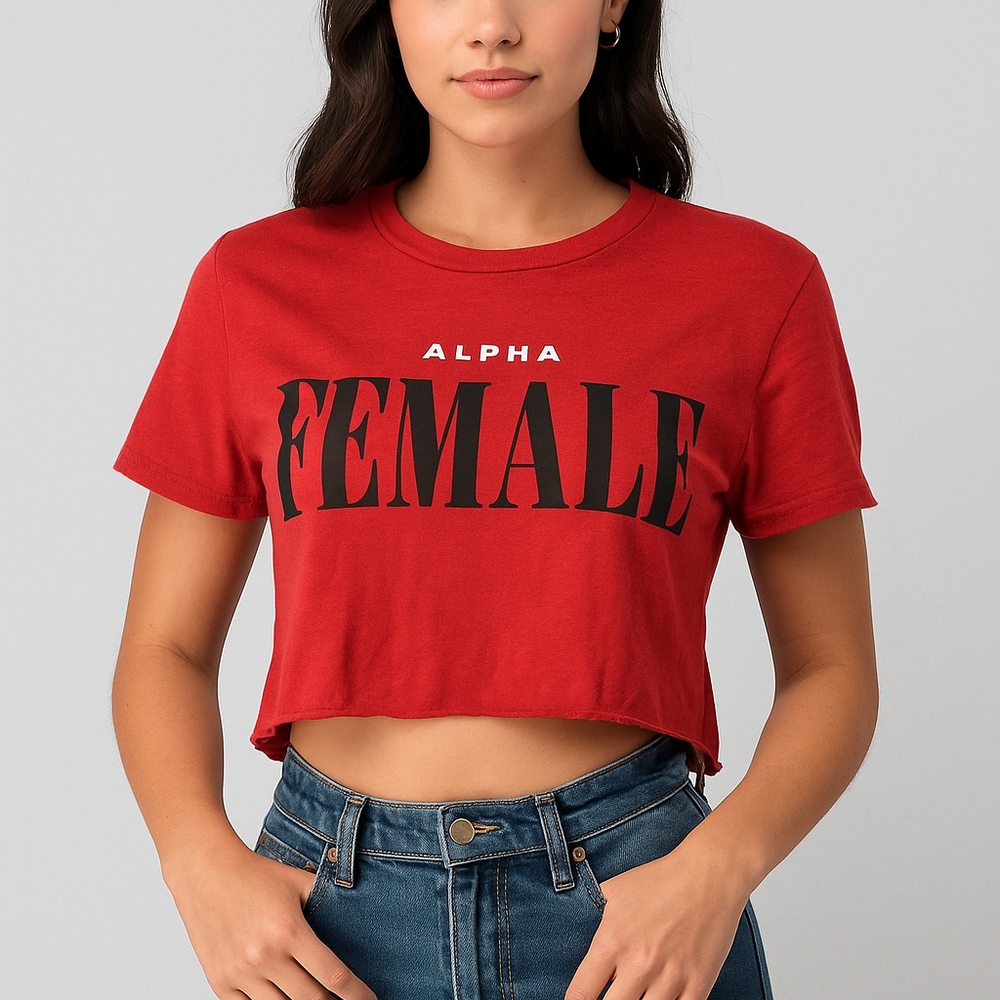 Alpha Female Graphic Tee Red M Altered DIY Cut Off Streetwear Casual